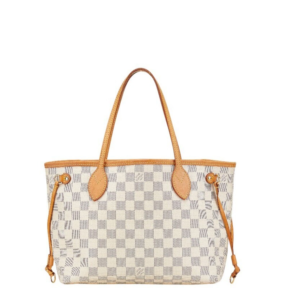 Louis Vuitton Damier Azur White Neverfull Tote Shoulder Bag Leather